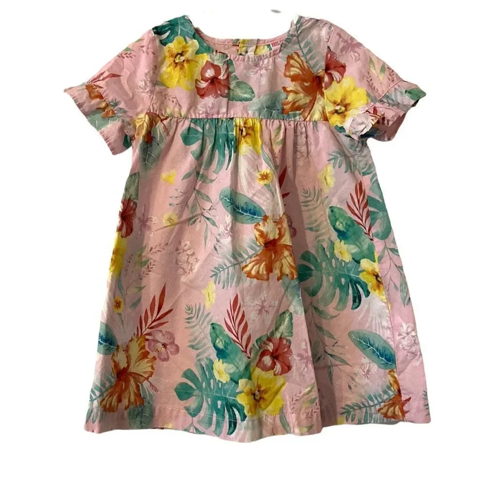 Zara Baby Girl 2T Cotton Hawaiian Floral Pink Dress - Picture 1 of 7